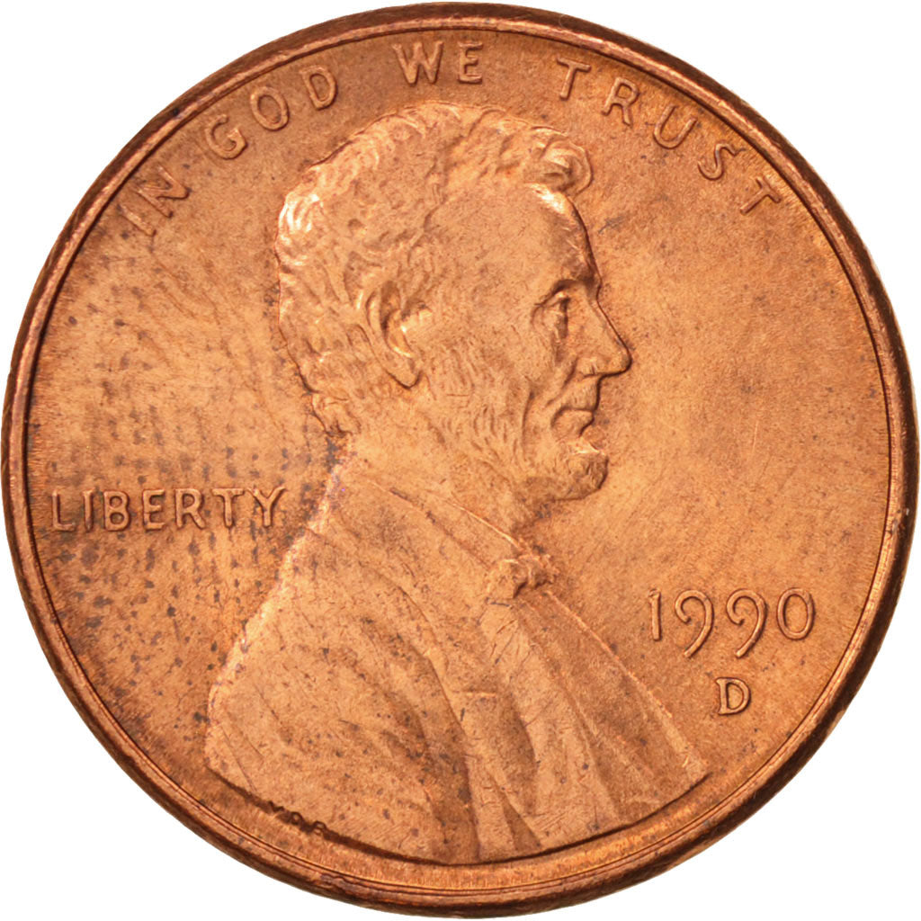 Coin, United States, Lincoln Cent, Cent, 1990, U.S. Mint, Denver, MS(60-62)