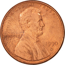Coin, United States, Lincoln Cent, Cent, 1990, U.S. Mint, Denver, MS(60-62)