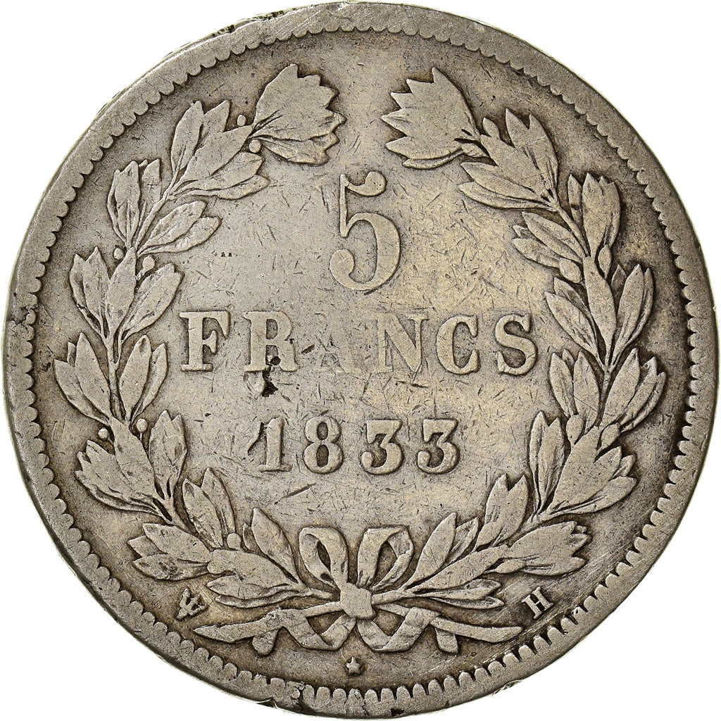 Coin, France, Louis-Philippe, 5 Francs, 1833, La Rochelle, VF(20-25), Silver