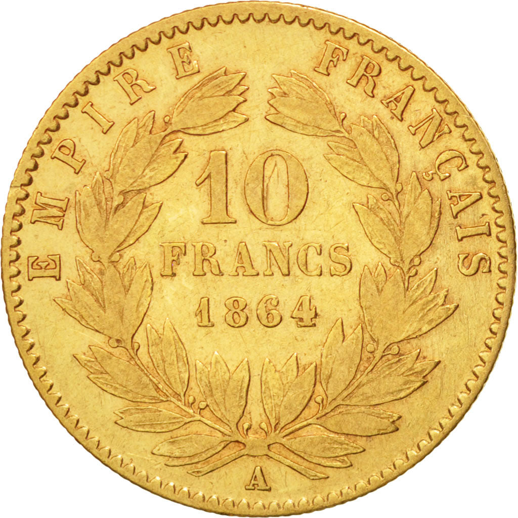 France, Napoleon III, 10 Francs, 1864, Paris, EF(40-45), Gold, KM:800.1