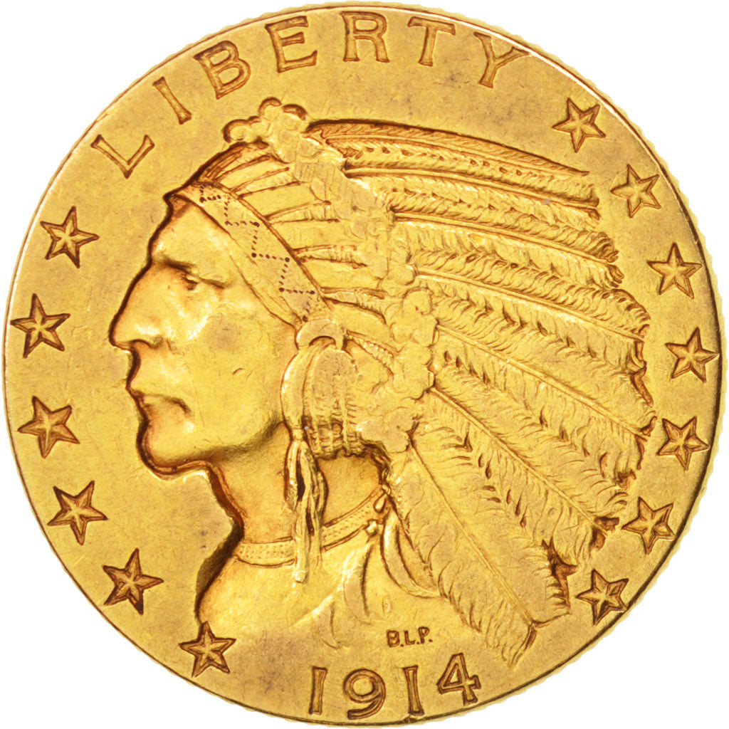 United States, Indian Head, $5, 1914, Philadelphia, AU(50-53), KM:129