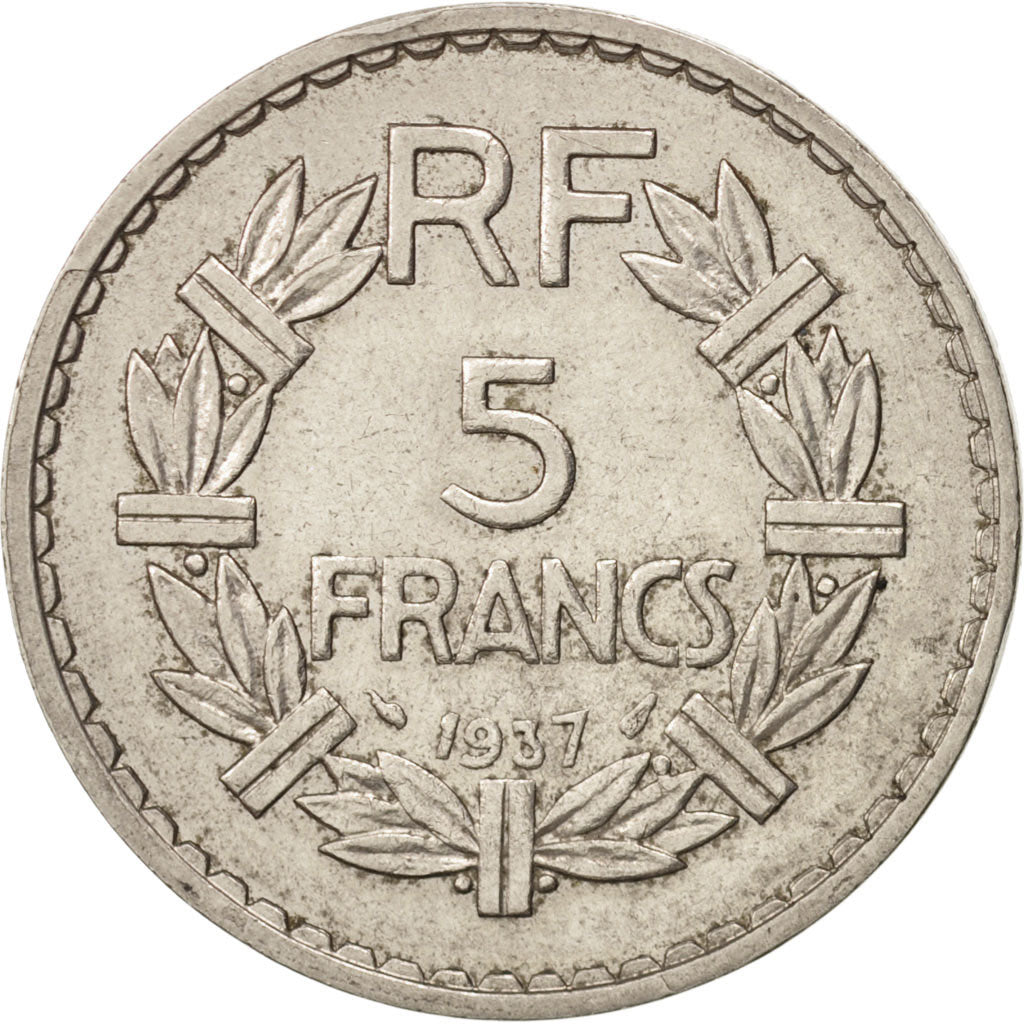 Coin, France, Lavrillier, 5 Francs, 1937, Paris, AU(55-58), Nickel, KM:888