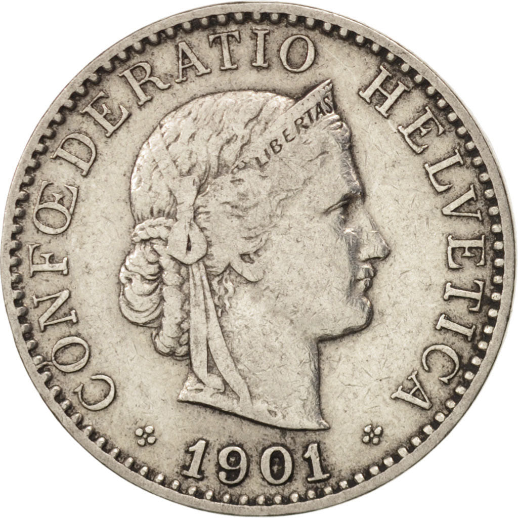 Switzerland, 20 Rappen, 1901, Bern, EF(40-45), Nickel, KM:29
