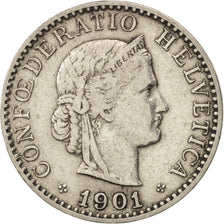 Switzerland, 20 Rappen, 1901, Bern, EF(40-45), Nickel, KM:29