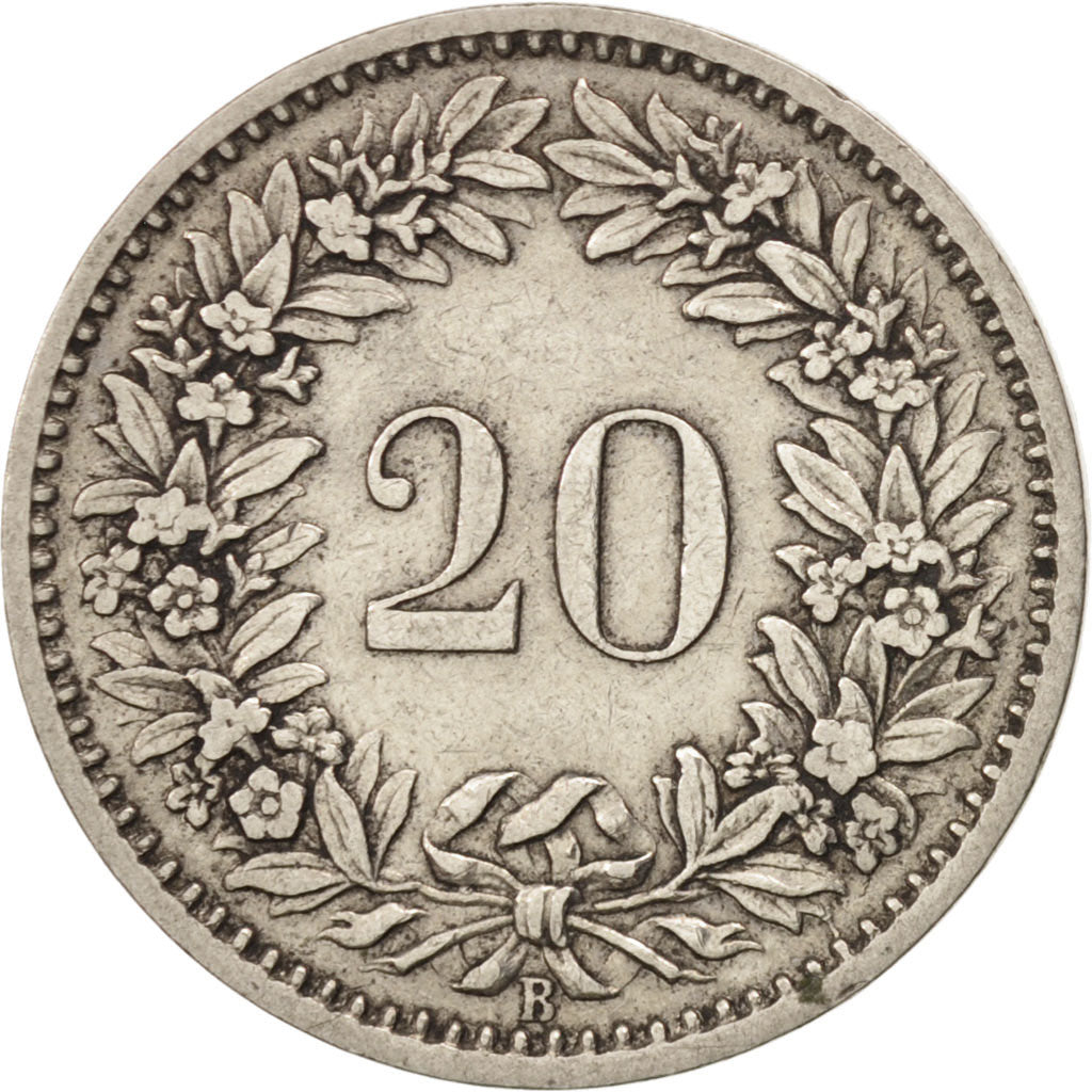 Switzerland, 20 Rappen, 1901, Bern, EF(40-45), Nickel, KM:29