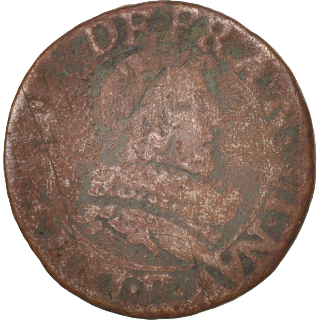 Monnaie, France, Louis XIII, Double tournois, buste juvénile au col fraisé