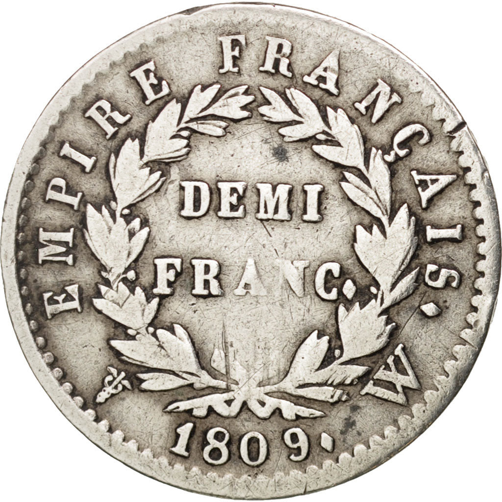 France, Napoléon I, 1/2 Franc, 1809, Lille, VF(30-35), Silver, KM:691.15
