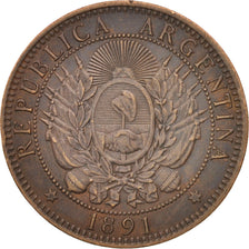 Argentina, 2 Centavos, 1891, AU(50-53), Bronze, KM:33