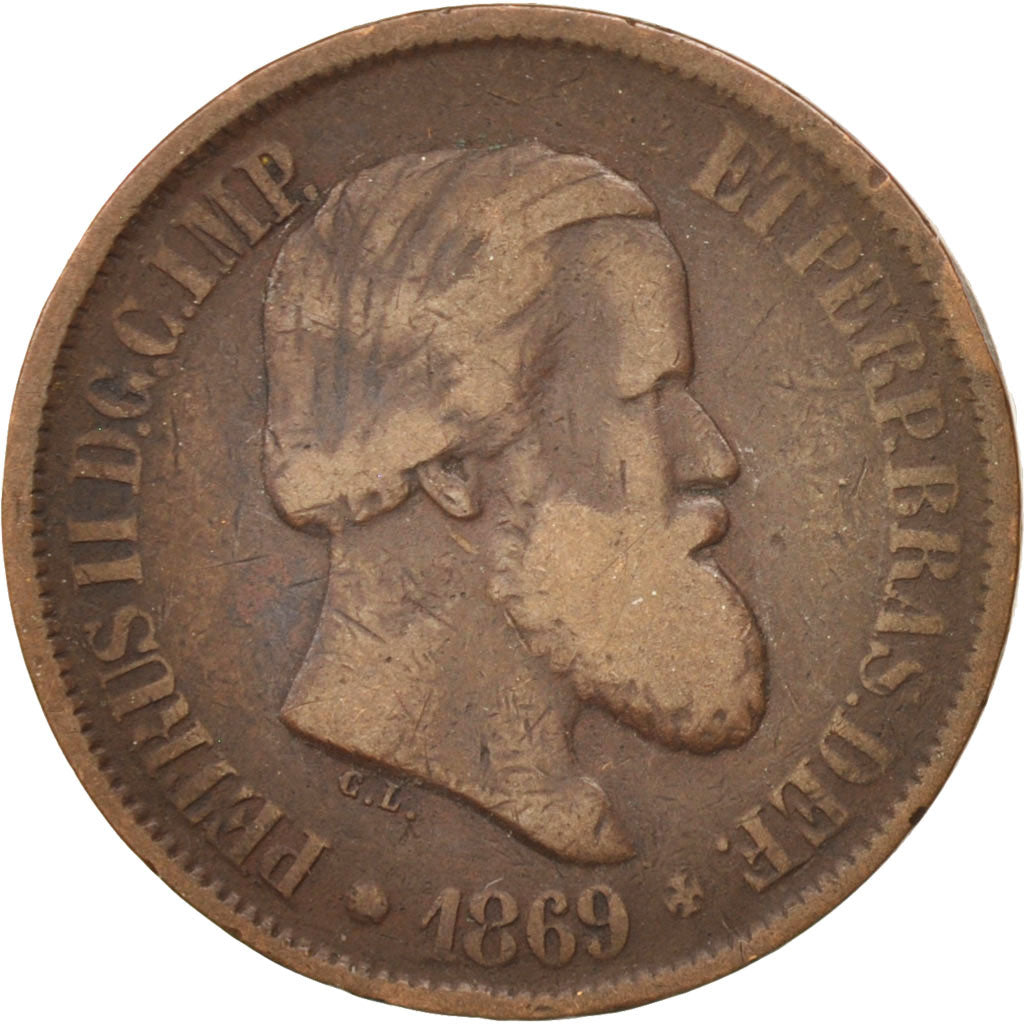 Monnaie, Brésil, Pedro II, 20 Reis, 1869, TB+, Bronze, KM:474
