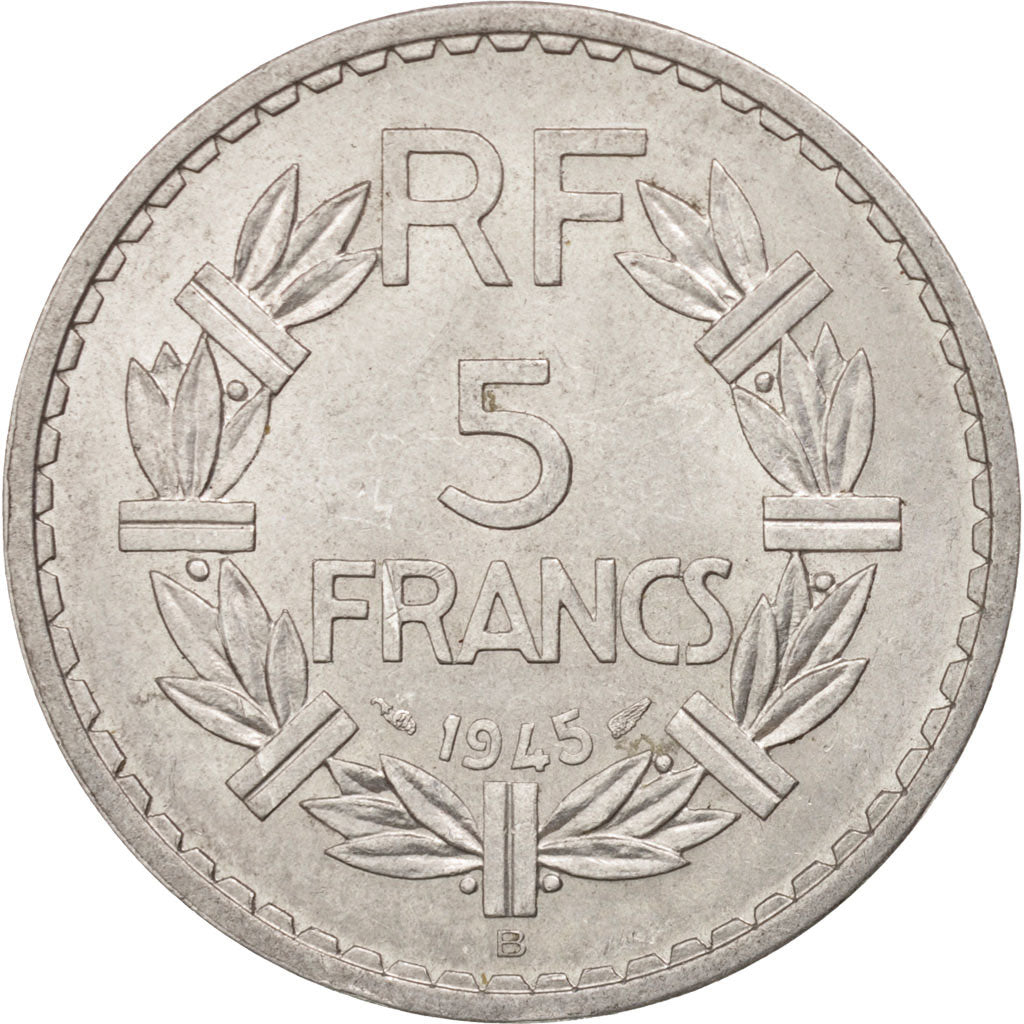 Munten, Frankrijk, Lavrillier, 5 Francs, 1945, Beaumont le Roger, UNC-