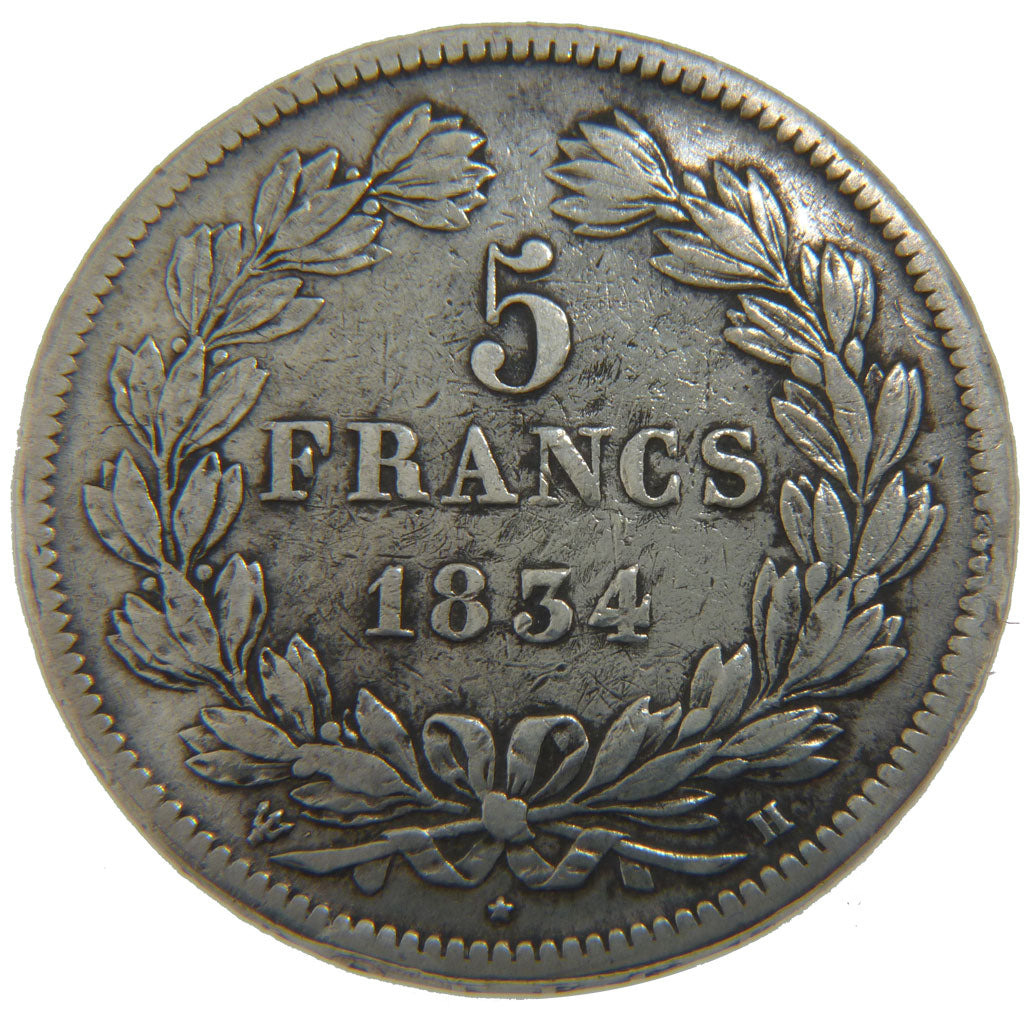 FRANCE, Louis-Philippe, 5 Francs, 1834, La Rochelle, KM #749.5, EF(40-45),...