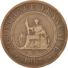 FRENCH INDO-CHINA, Cent, 1887, Paris, EF(40-45), Bronze, KM:1, Lecompte:39
