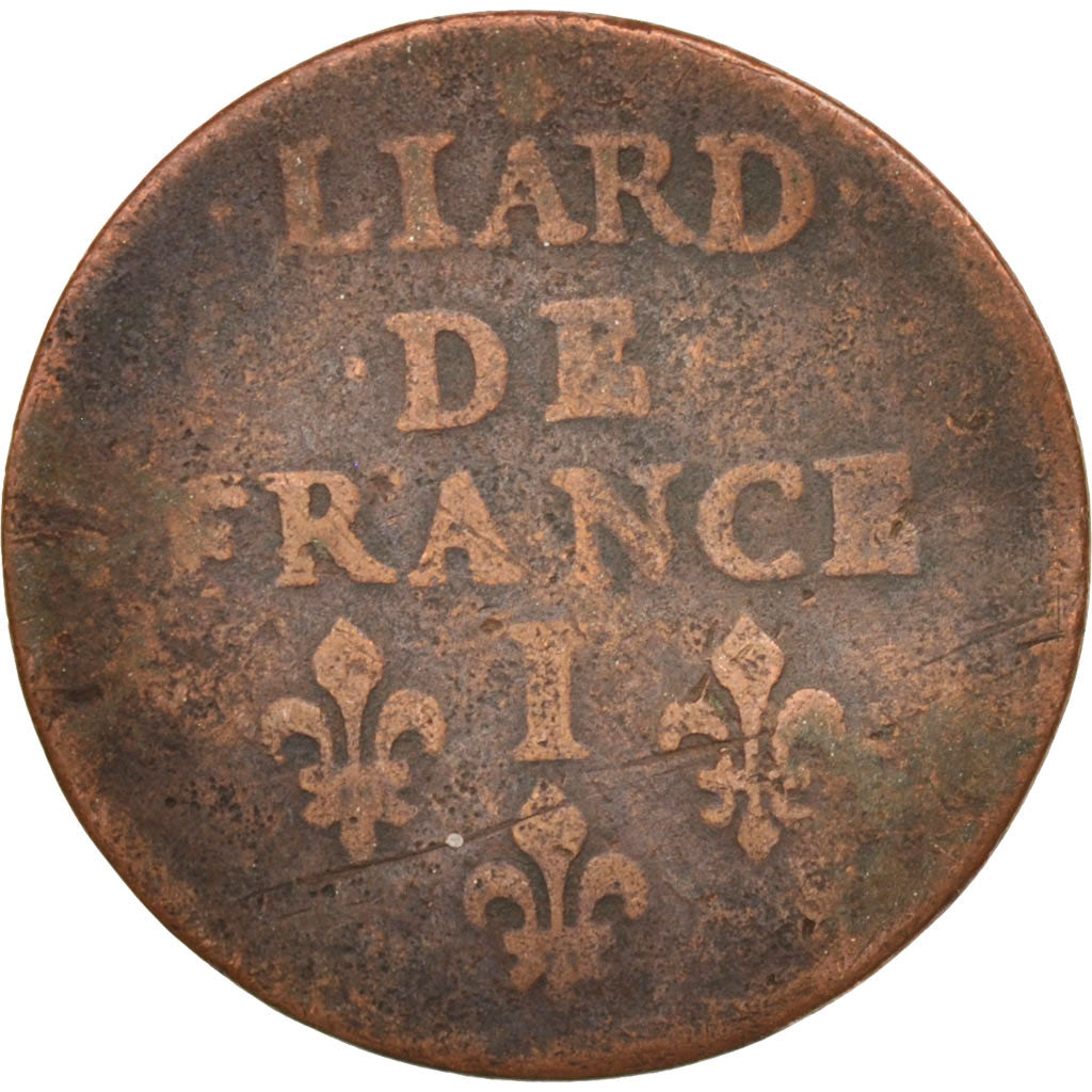 France, Louis XIV, Liard de France, 1656, Limoges, F(12-15), KM:192.9