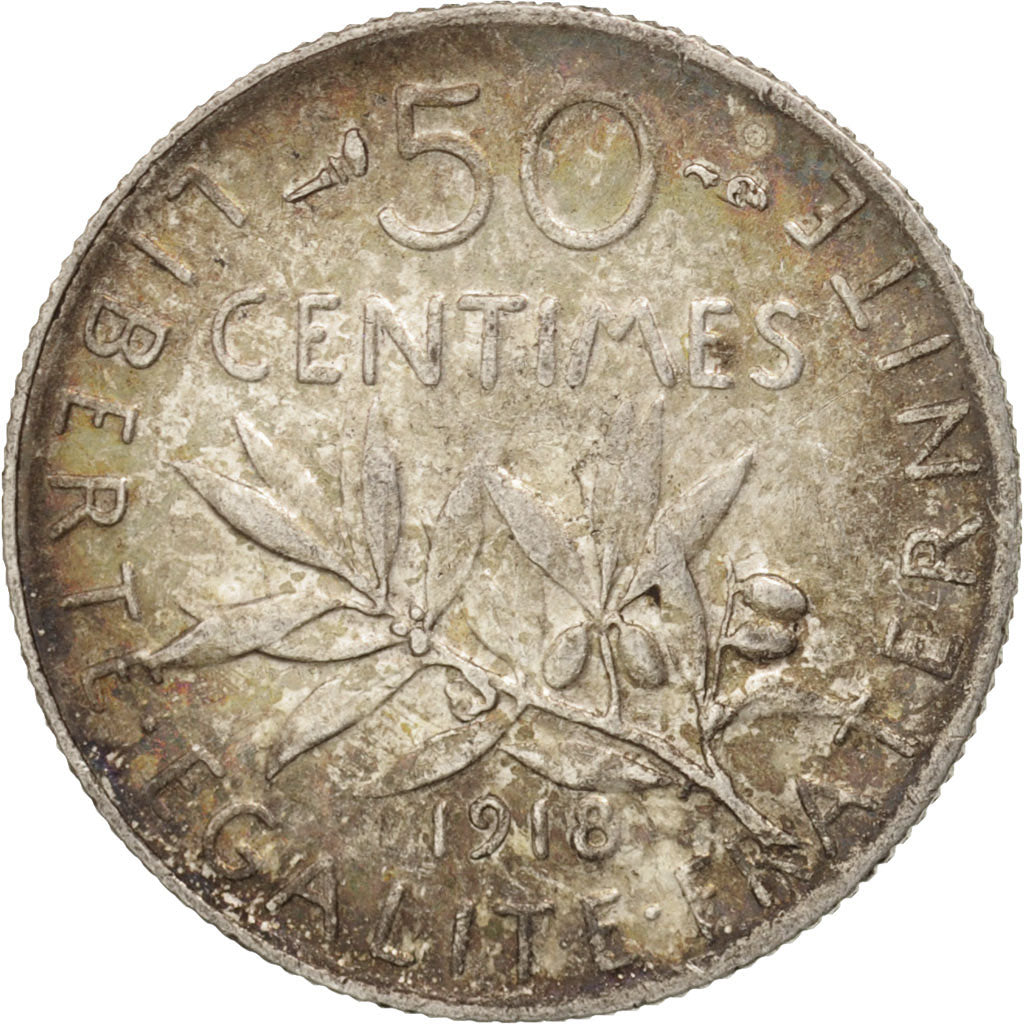 Coin, France, Semeuse, 50 Centimes, 1918, Paris, AU(50-53), Silver, KM:854