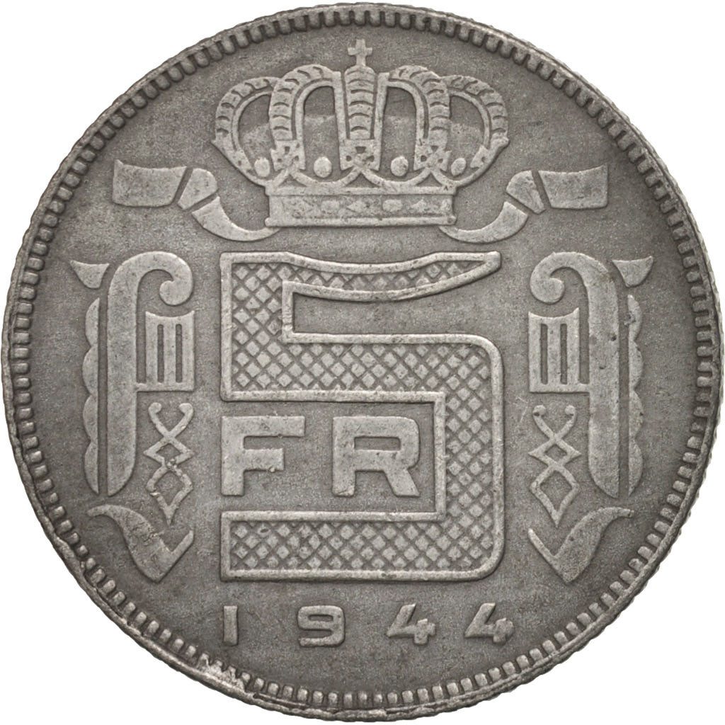 Belgium, 5 Francs, 5 Frank, 1944, VF(30-35), Zinc, KM:129.1