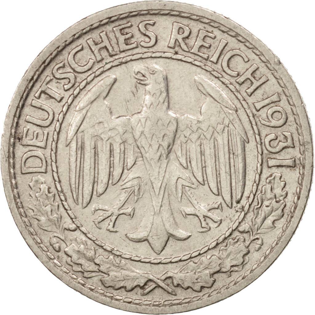 GERMANIA, REPUBBLICA DI WEIMAR, 50 Reichspfennig, 1931, Munich, BB+, Nichel,...