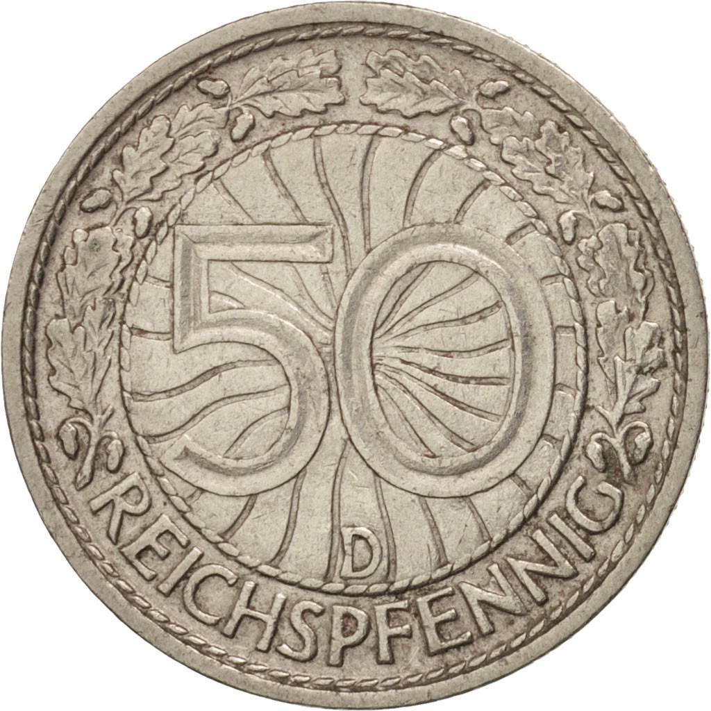 GERMANIA, REPUBBLICA DI WEIMAR, 50 Reichspfennig, 1931, Munich, BB+, Nichel,...
