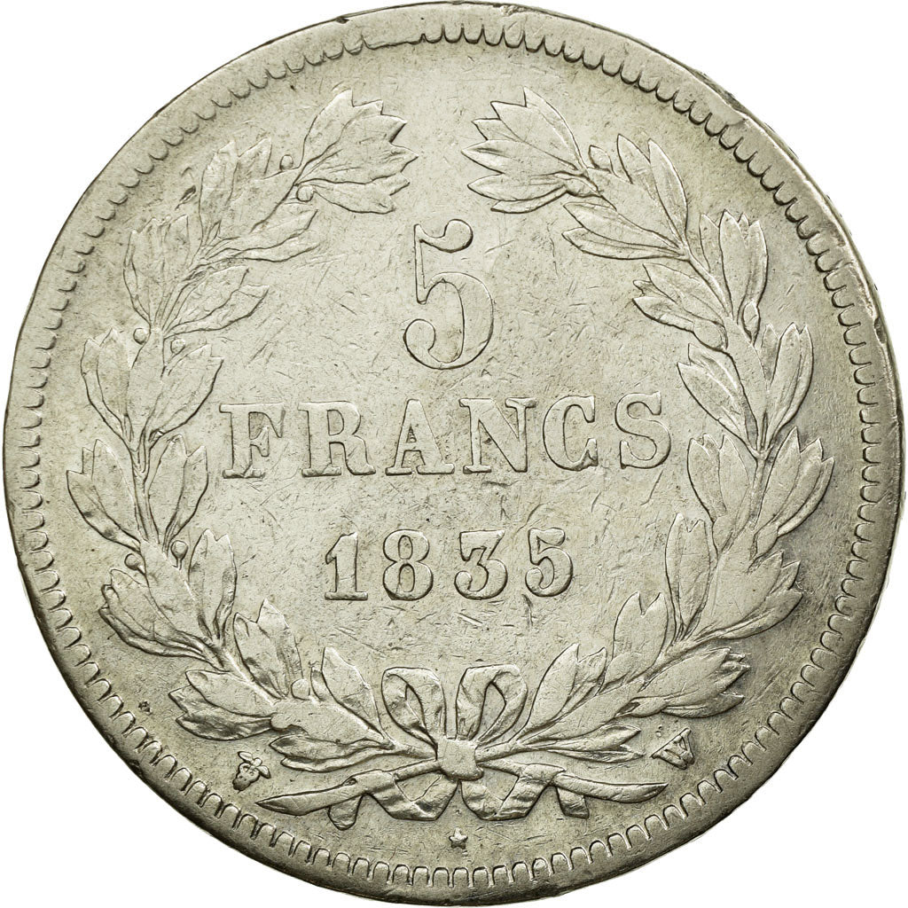 Coin, France, Louis-Philippe, 5 Francs, 1835, Rouen, VF(30-35), Silver