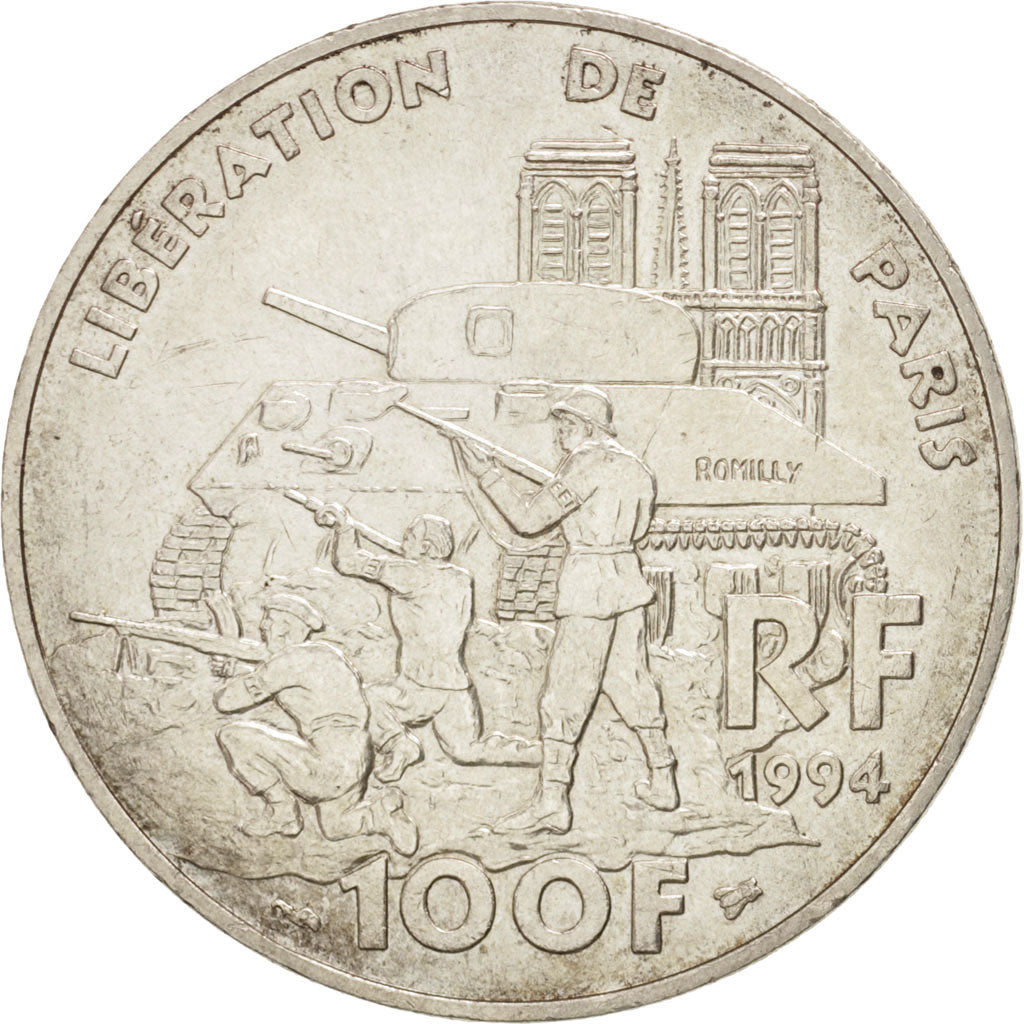 France, Libération de Paris, 100 Francs, 1994, MS(60-62), Silver, KM:1045.1
