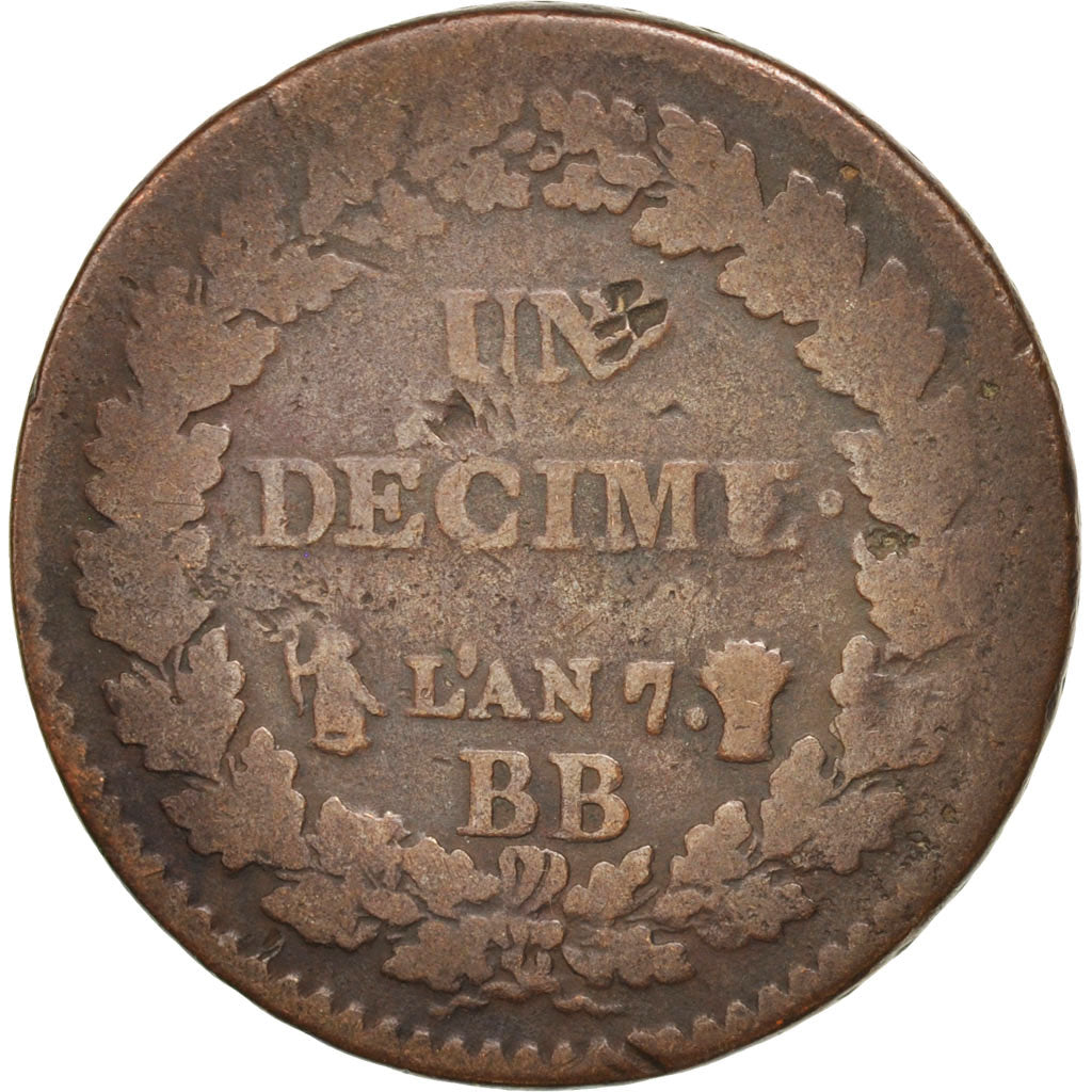 Coin, France, Dupré, Decime, 1798, Strasbourg, VG(8-10), Bronze, KM:644.4