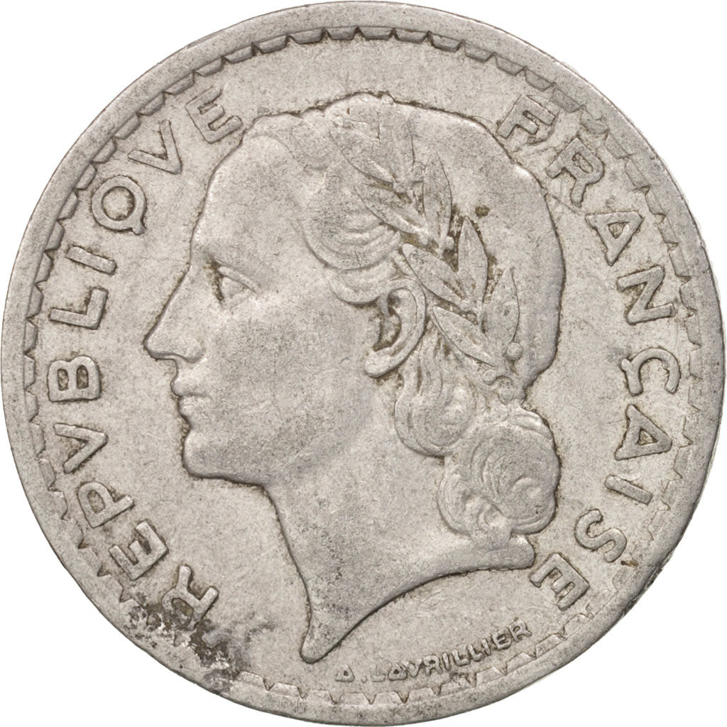 Munten, Frankrijk, Lavrillier, 5 Francs, 1945, Castelsarrasin, ZF, Aluminium