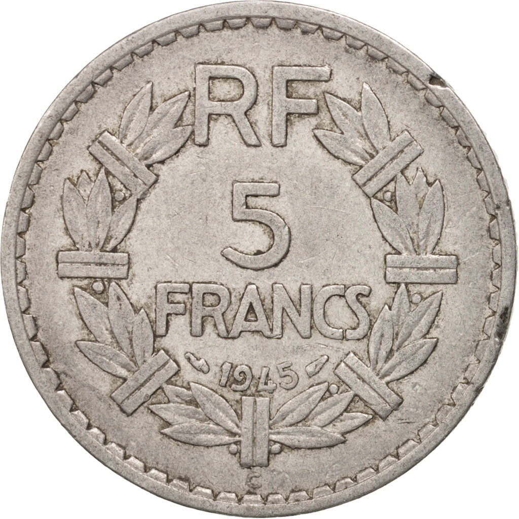 Munten, Frankrijk, Lavrillier, 5 Francs, 1945, Castelsarrasin, ZF, Aluminium