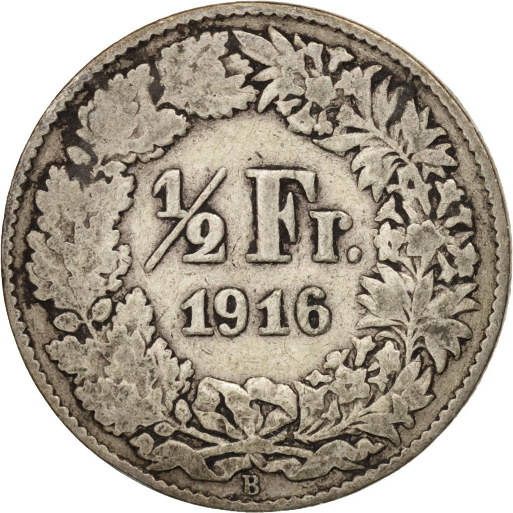 Switzerland, 1/2 Franc, 1916, Bern, VF(20-25), Silver, KM:23