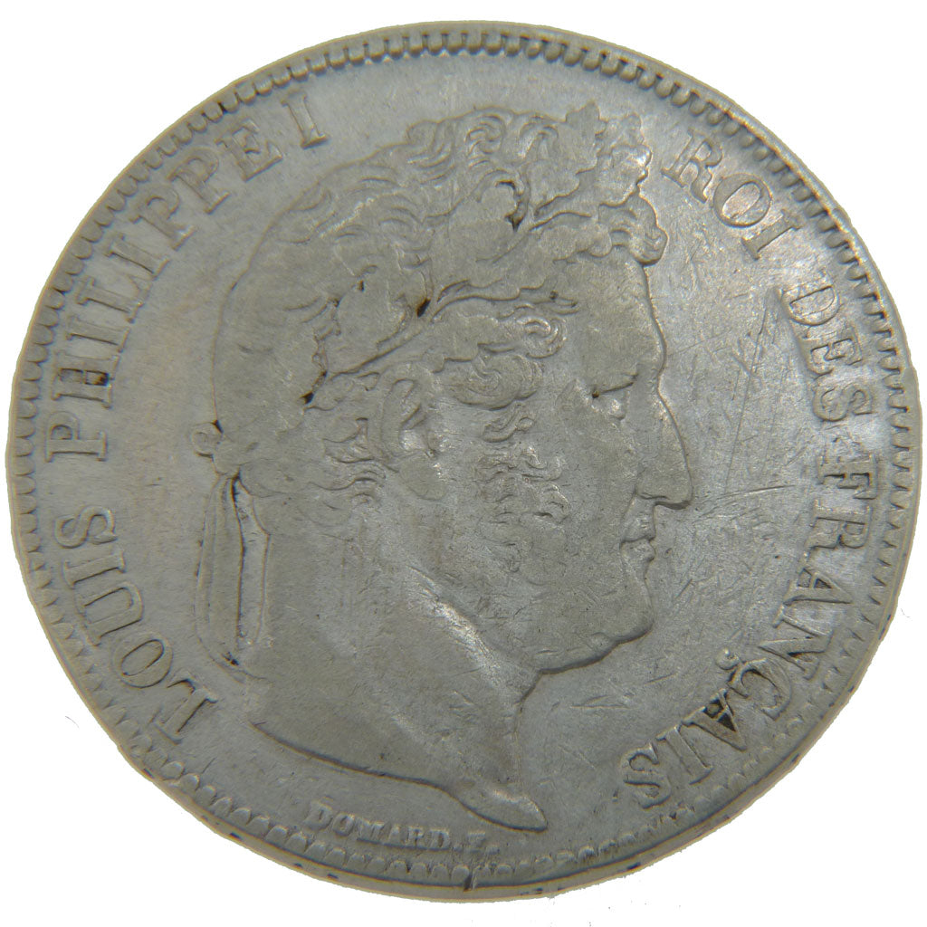 FRANCE, Louis-Philippe, 5 Francs, 1837, Paris, VF(20-25), Silver, Gadoury #678,.