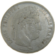 FRANCE, Louis-Philippe, 5 Francs, 1837, Paris, VF(20-25), Silver, Gadoury #678,.