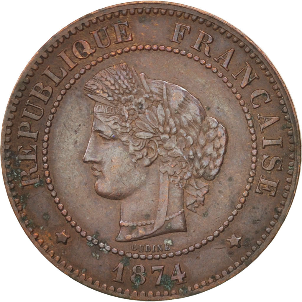 Münze, Frankreich, Cérès, 5 Centimes, 1874, Paris, SS, Bronze, KM:821.1