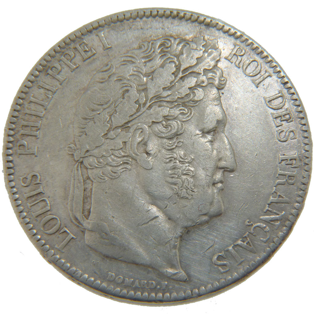 FRANCE, Louis-Philippe, 5 Francs, 1837, Rouen, KM #749.2, EF(40-45), Silver,...