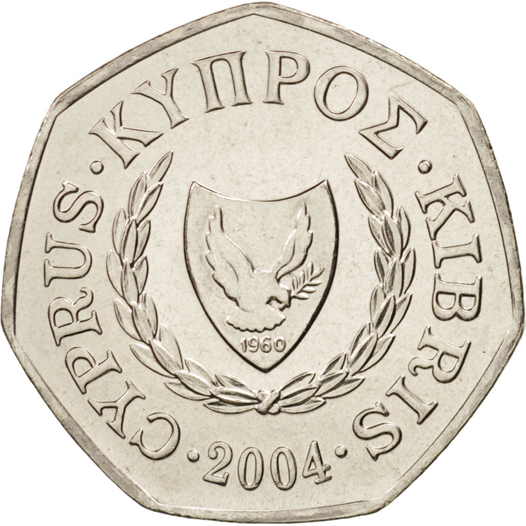 Cyprus, 50 Cents, 2004, MS(65-70), Copper-nickel, KM:66