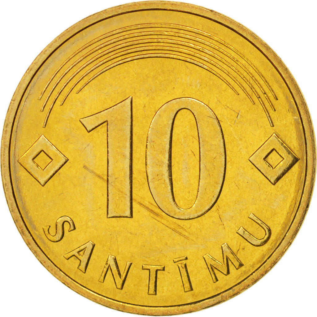 Coin, Latvia, 10 Santimu, 1992, MS(64), Nickel-brass, KM:17