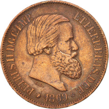 Brasile, Pedro II, 20 Reis, 1869, BB+, Bronzo, KM:474