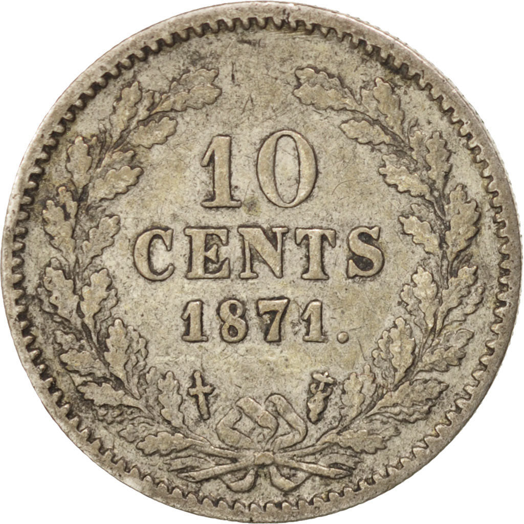 Netherlands, William III, 10 Cents, 1871, VF(30-35), Silver, KM:80