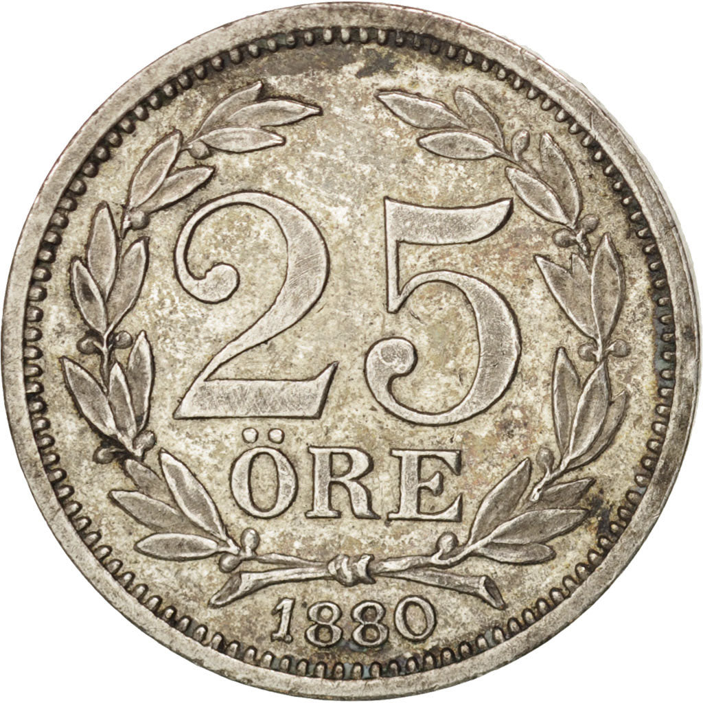 Münze, Schweden, Oscar II, 25 Öre, 1880, VZ, Silber, KM:739