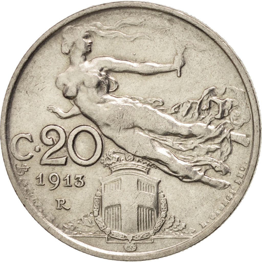 Italy, Vittorio Emanuele III, 20 Centesimi, 1913, Rome, AU(55-58), Nickel, KM:44