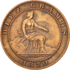 Spanien, 10 Centimos, 1870, EF(40-45), Copper, KM:663