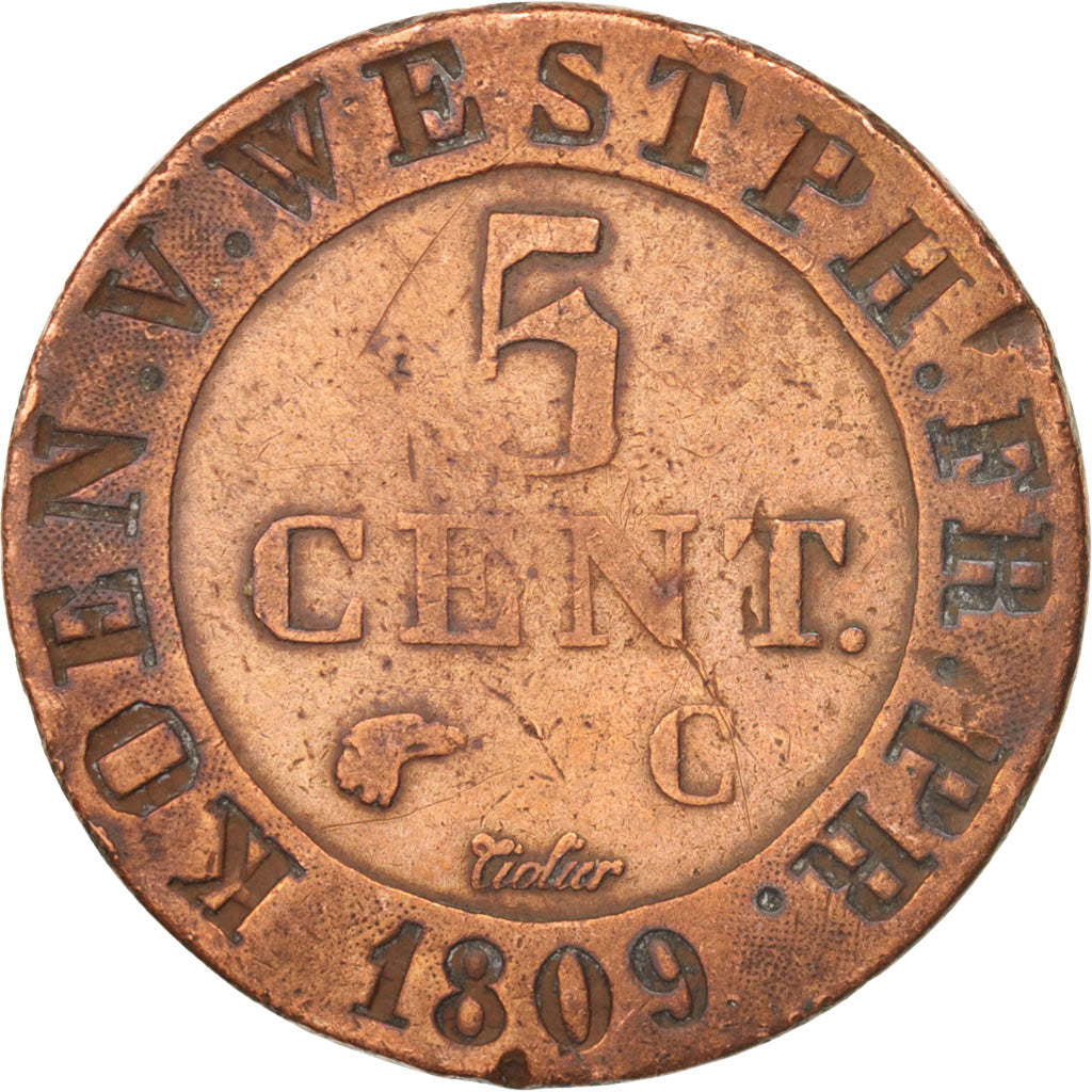 German States, WESTPHALIA, Jerome, 10 Centimes, 1809, Cassel, VF(30-35), KM:96