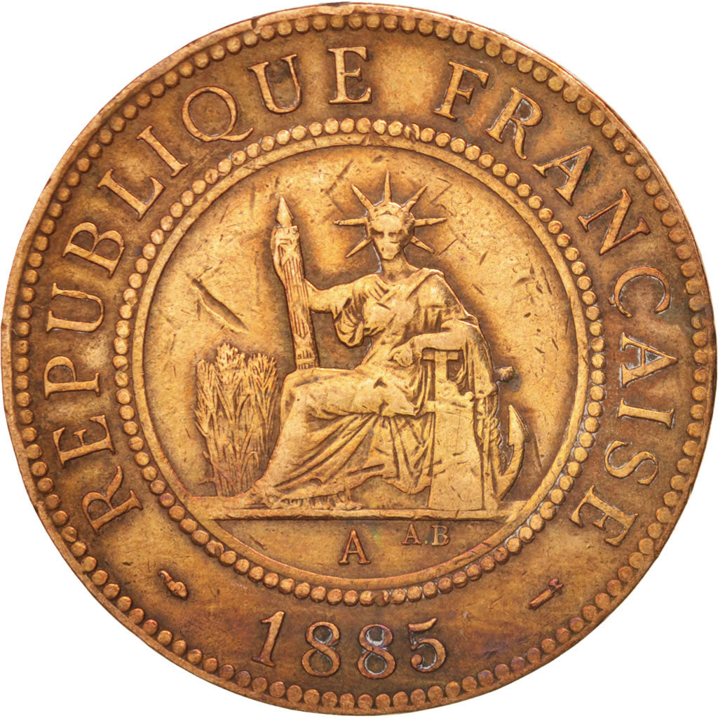 FRENCH INDO-CHINA, Cent, 1885, Paris, EF(40-45), Bronze, KM:1