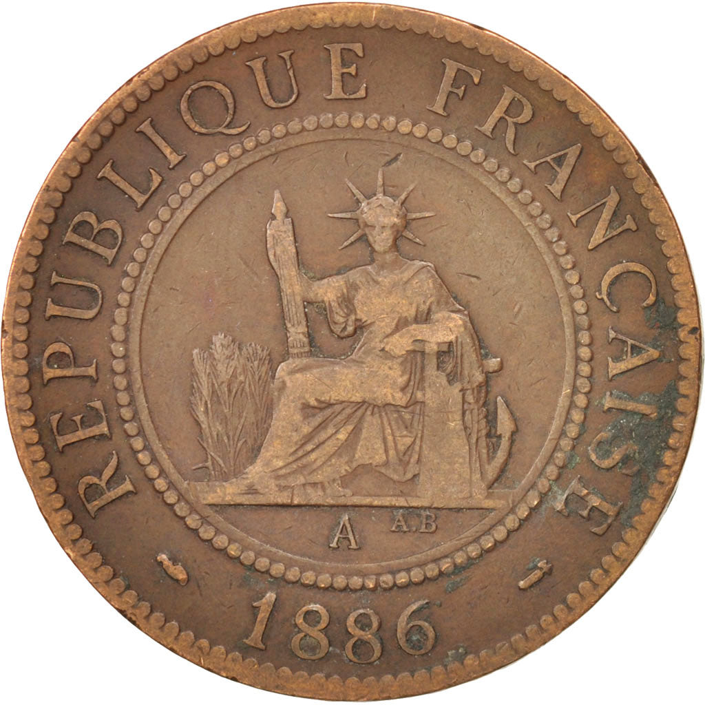 FRENCH INDO-CHINA, Cent, 1886, Paris, EF(40-45), Bronze, KM:1