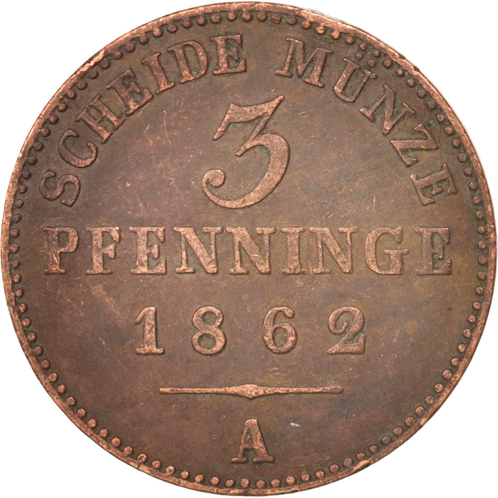 Coin, German States, PRUSSIA, Wilhelm I, 3 Pfennig, 1862, Berlin, EF(40-45)