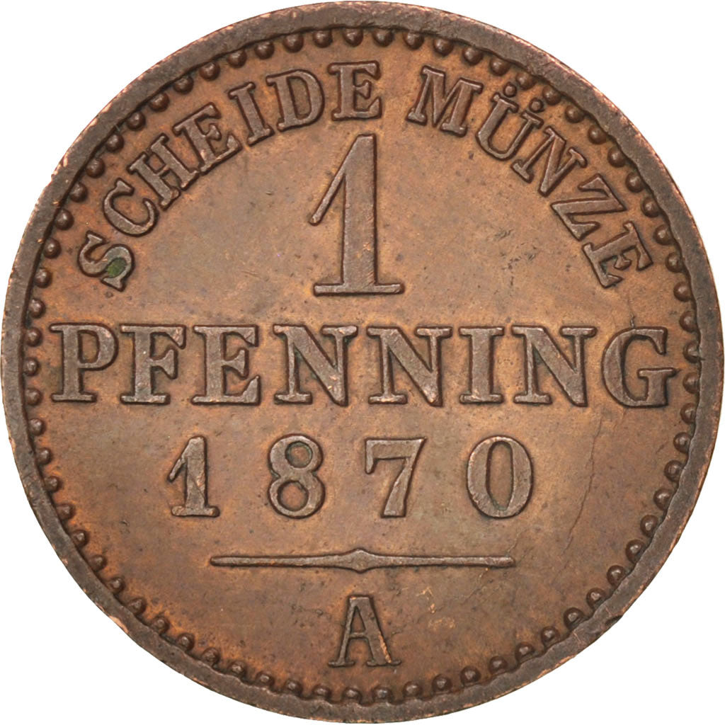 Moneta, Landy niemieckie, PRUSSIA, Wilhelm I, Pfennig, 1870, Berlin, AU(55-58)