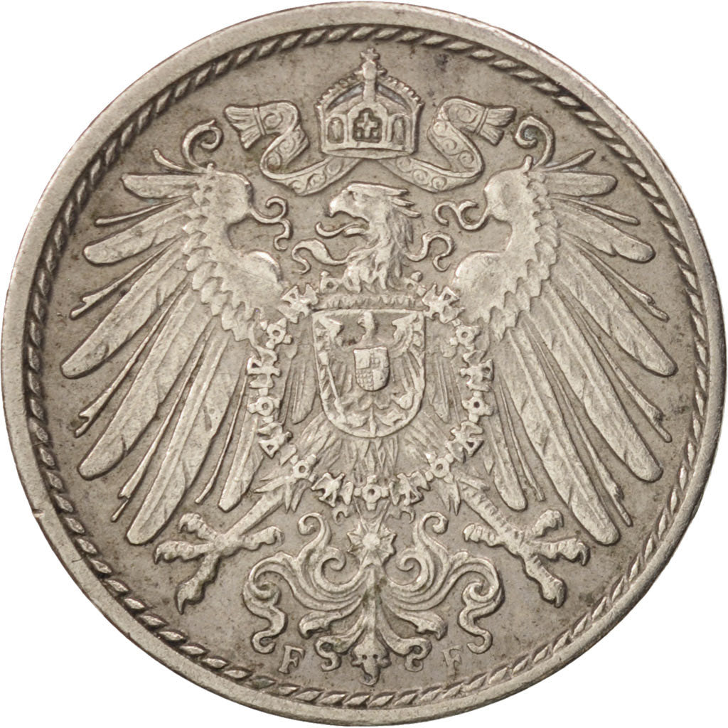 GERMANY - EMPIRE, Wilhelm II, 5 Pfennig, 1914, Stuttgart, AU(50-53), KM:11
