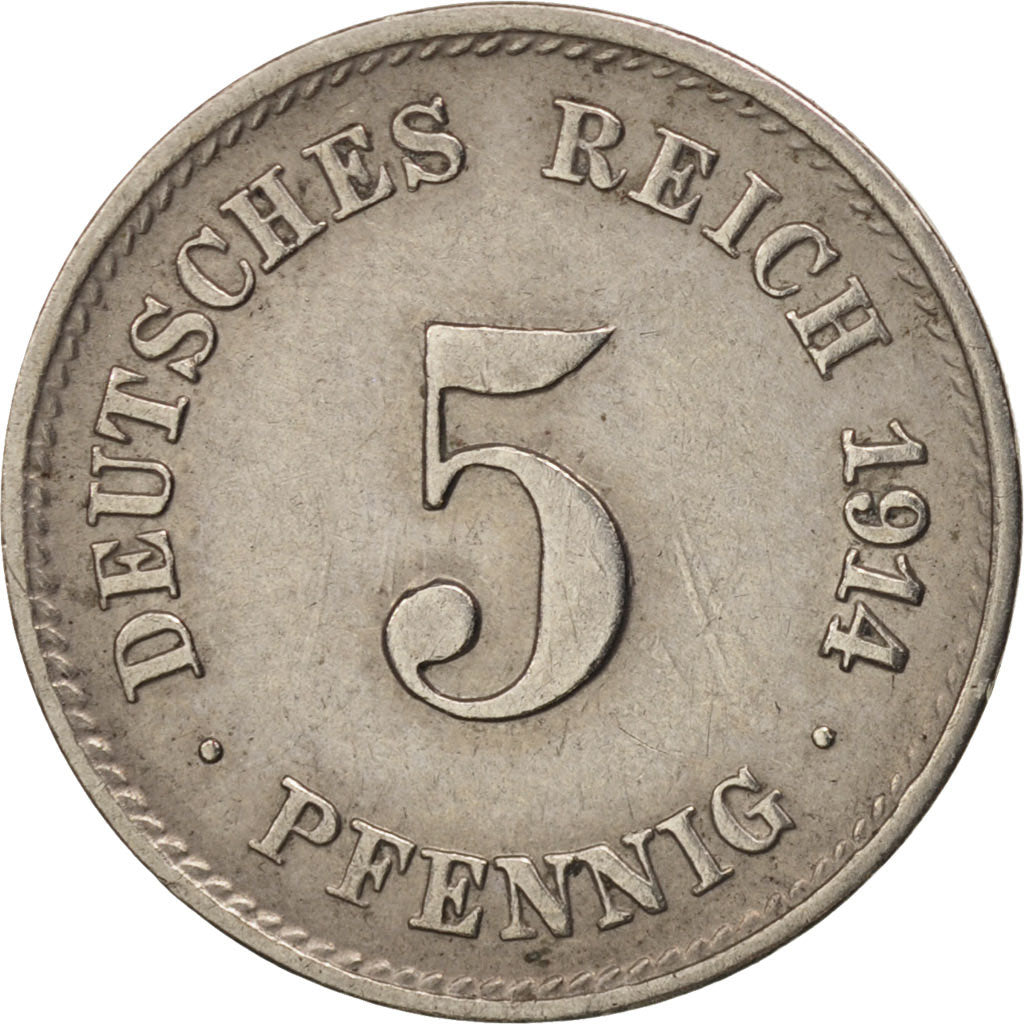GERMANY - EMPIRE, Wilhelm II, 5 Pfennig, 1914, Stuttgart, AU(50-53), KM:11
