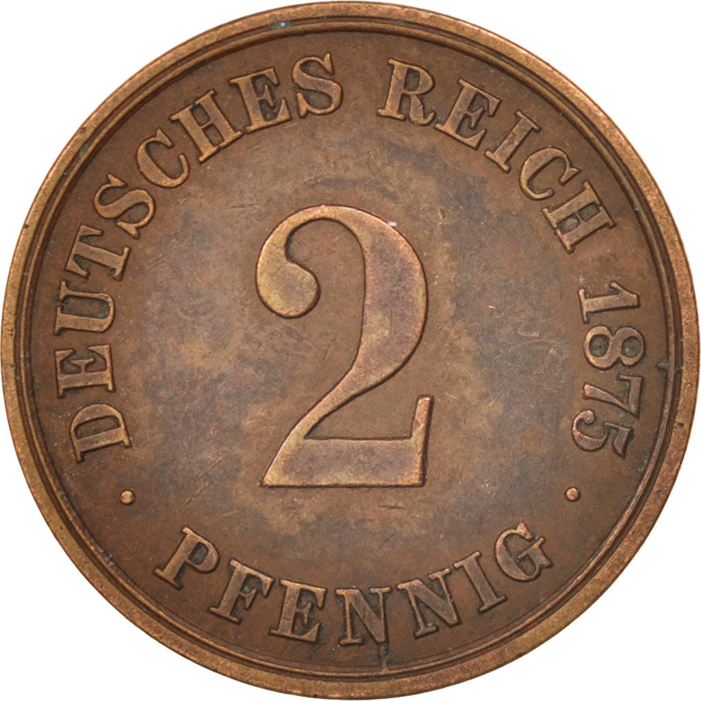 GERMANY - EMPIRE, Wilhelm I, 2 Pfennig, 1875, Berlin, AU(50-53), Copper, KM:2