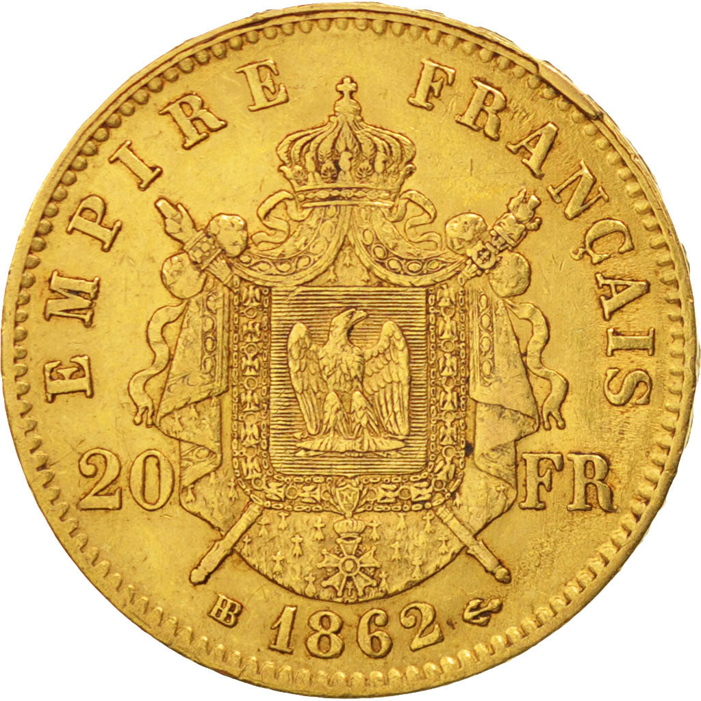 France, Napoleon III ,20 Francs, 1862, Strasbourg, TTB, Or, Gadoury:1062