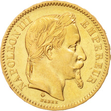 France, Napoleon III, 20 Francs, 1865, Strasbourg, EF(40-45), Gold, KM:801.2