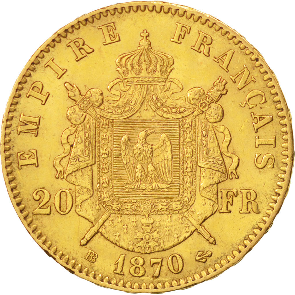 Frankreich, Napoléon III, 20 Francs, 1870, Strasbourg, AU(50-53), Gold, KM:801.2