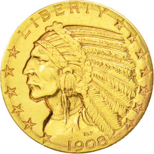 United States, Indian Head, $5, 1908, Philadelphia, EF(40-45), KM:129